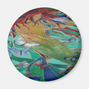 Imã Sereia Nadando com Borboletas Fantasia Arte