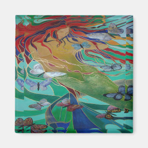 Imã Sereia Nadando com Borboletas Fantasia Arte