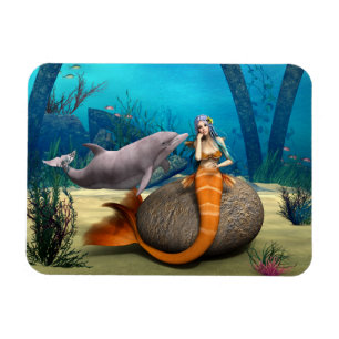 Ímã Sereia Sonhadora Golfinho Arte Fantasia Subaquátic