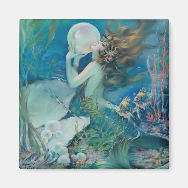 Imã Sereia Vintage Com Magneta De Pérolas (Frente)