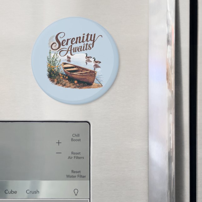 Imã Serene Lake Boat com gansos e flores selvagens (In Situ (Fridge))