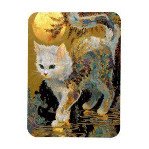 Ímã Serene Rinpa Cat Zen Dourado japonês