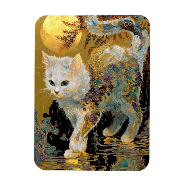 Ímã Serene Rinpa Cat | Zen Dourado japonês (Vertical)