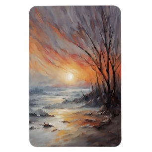 Ímã Serene Winter Sunset - Nature Landscape Art