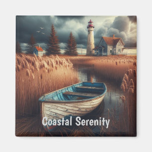 Imã Serenidade Costeira: Farol e Rowboat