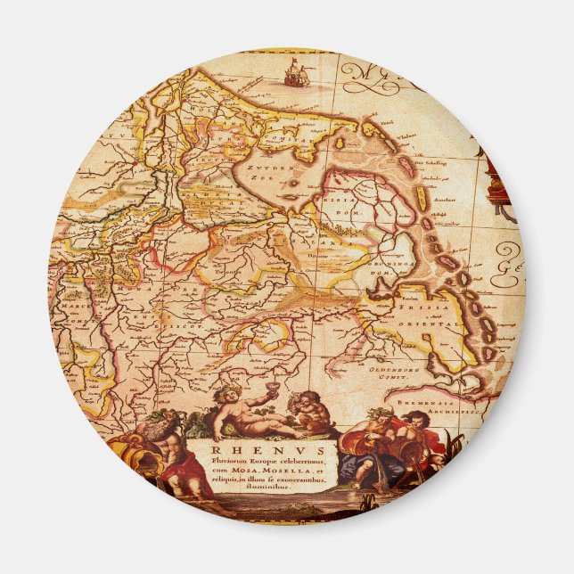 Imã Série de Mapa Germânico Willem Blaeu Old Rhineland (Frente)