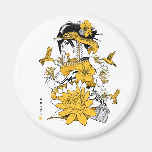 Imã Serpiente amarilla con geisha (Frente)