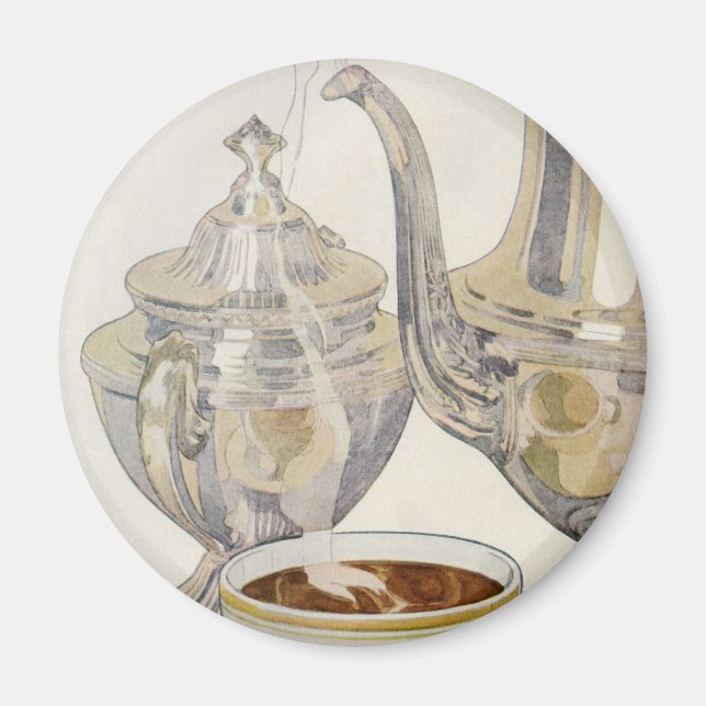 Imã Serviço de Café Prata Vintage (Frente)