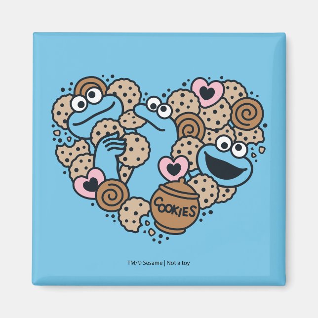 Imã Sésamo Sésamo | Cookie Monster Doodle Heart (Frente)