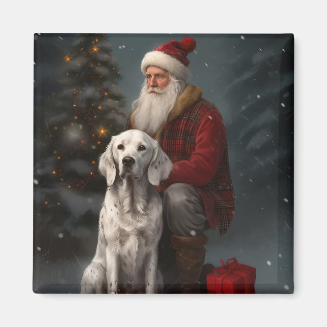 Imã Setter Inglês Com Papai Noel Natal Festivo (Frente)