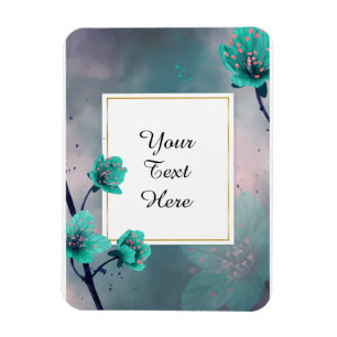 Ímã Seu Texto Personalizado - Flores Azul Turquesa Per