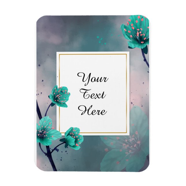Ímã Seu Texto Personalizado - Flores Azul-turquesa Per (Vertical)