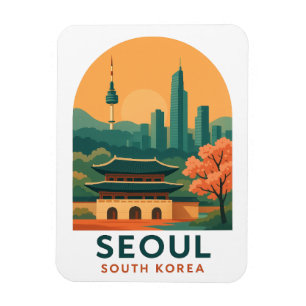 Ímã Seul Coreia do Sul – Arte de Viagem Vintage Minima