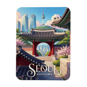 Ímã Seul Coreia do Sul Cidade Tradicional Moderna Viag