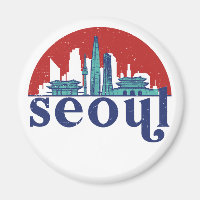 Seul Korea Retro Sun City Skyline Cityscape Art