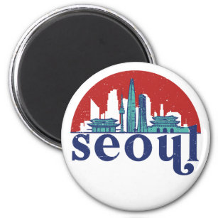 Imã Seul Korea Retro Sun City Skyline Cityscape Art