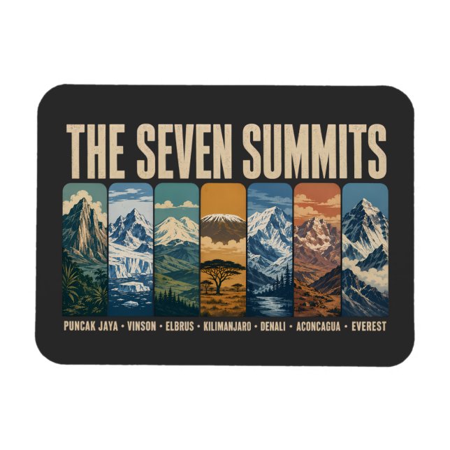Ímã Seven Summits Mountain Landmarks Illustration (Horizontal)