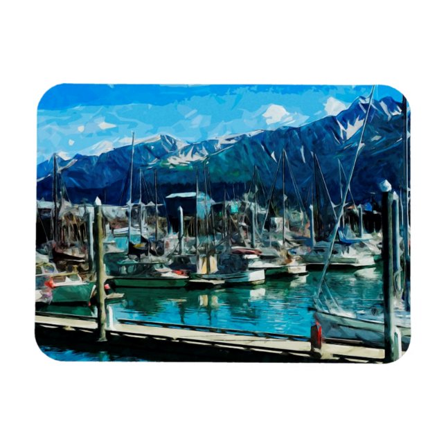 Ímã Seward Harbour Alaska Abstrato Impressionism (Horizontal)