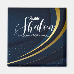 Imã Shabbat Shalom Azul Dourado Listra Geométrica