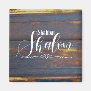 Imã Shabbat Shalom Blue Dourado Madeira meteorizada
