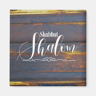 Imã Shabbat Shalom Blue Dourado Madeira meteorizada