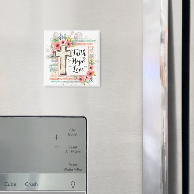 Imã Shabby Chic floral Faith Hope Love (In Situ (Fridge))