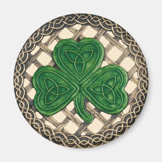 Imã Shamrock and Celtic Knot Magnet Beige (Frente)