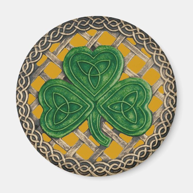 Imã Shamrock and Celtic Knot Magnet Dourado (Frente)
