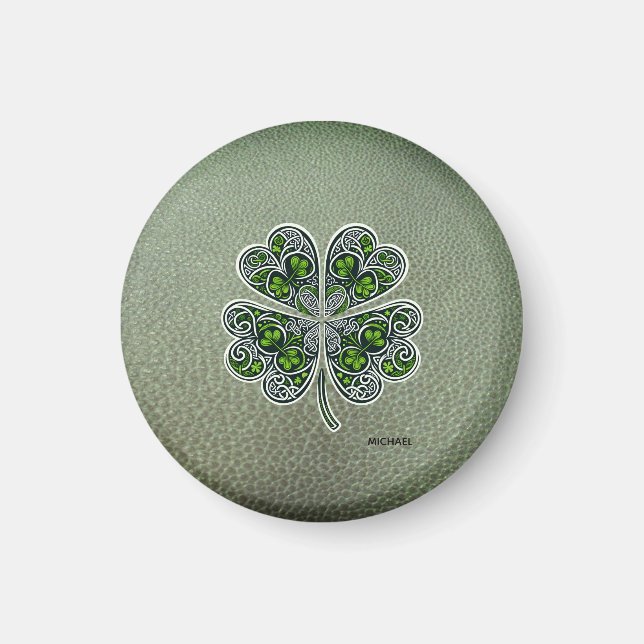 Imã Shamrock Colover  Dia de São Patrício Verde Couro  (Frente)