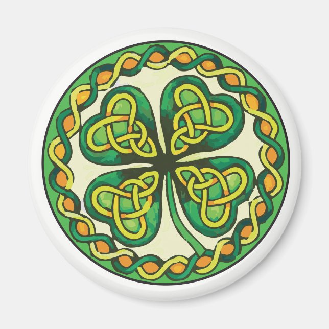 Imã Shamrock irlandês em nódulos celtas (Frente)