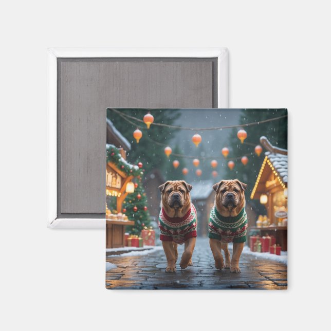 Imã Shar Pei  Dogs Christmas Snow Holiday (Front/Back)
