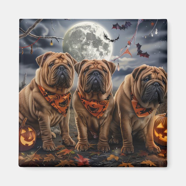Imã Shar Pei Halloween Spooky (Frente)