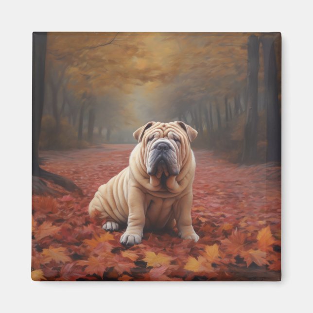 Imã Shar Pei no outono deixa cair inspiração (Frente)