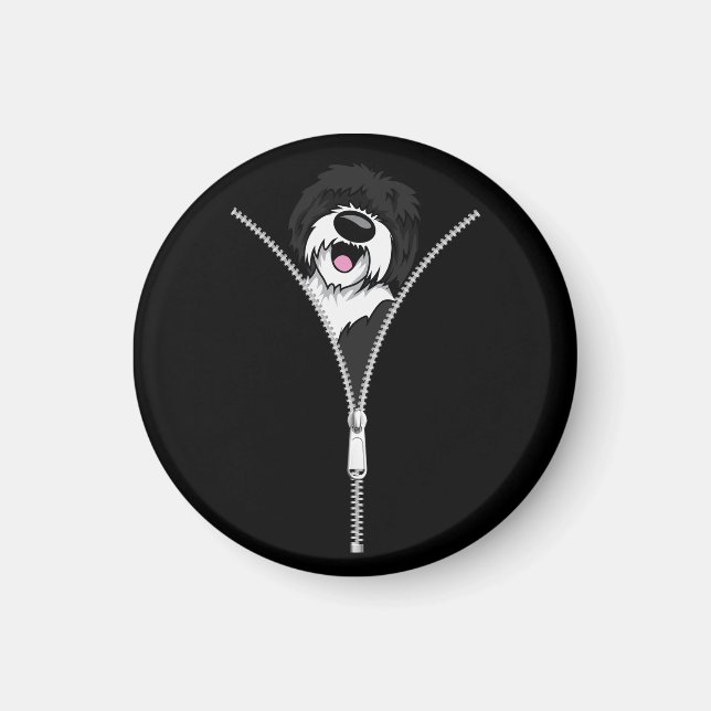 Imã Sheepadoodle Dog Zipper Funny Puppy Dog Proprietár (Frente)