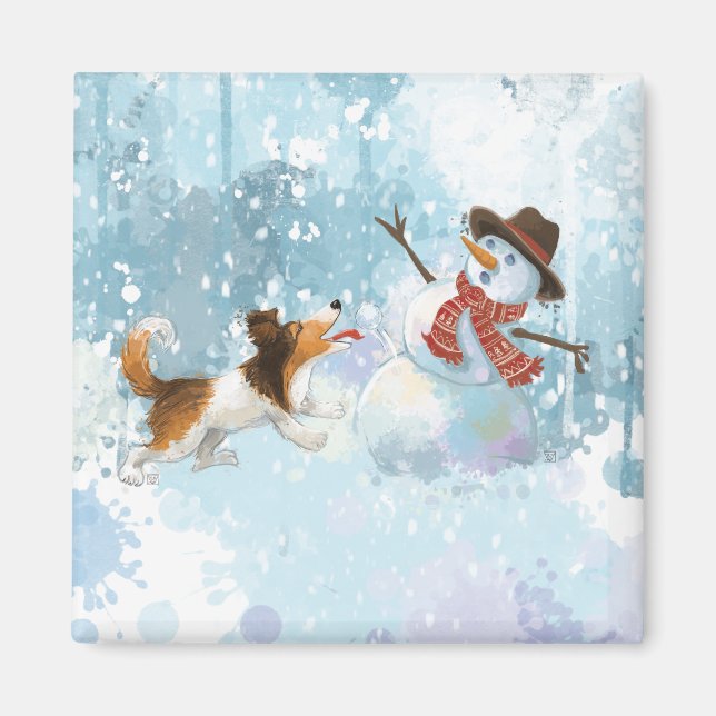 Imã Sheldon o Sheltie e o Boneco de Neve (Frente)