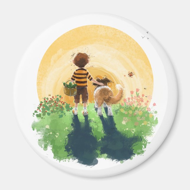 Imã Sheltie Dog e Boy caminham até o Sunset (Frente)