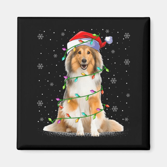 Imã Sheltie Dog Lover Xmas Lighting Santa Sheltie Chri (Frente)