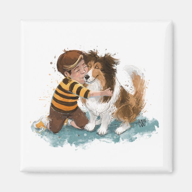 Imã Sheltie e cachorro abraçam (Frente)