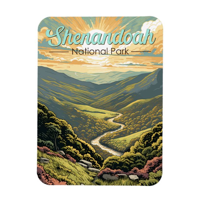 Ímã Shenandoah National Park Illustration Viagem Retro (Vertical)