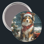 Imã Shetland Sheepdog Christmas Vintage Beach<br><div class="desc">Traga o calor dos feriados para a costa com esta charmosa design inspirada na vintagem, que apresenta um cão festivo sentado numa praia serena. Com um clássico toque de feriado de tons nostálgicos e vibrações costeiras, esta trabalho de arte captura a magia do Natal pelo mar. Perfeito para espalhar alegria...</div>