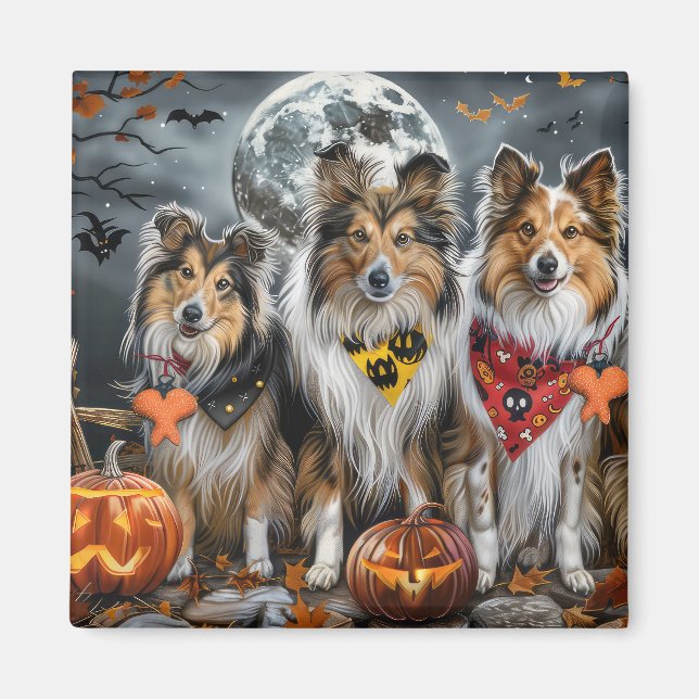 Imã Shetland Sheepdog Halloween Assustador  (Frente)