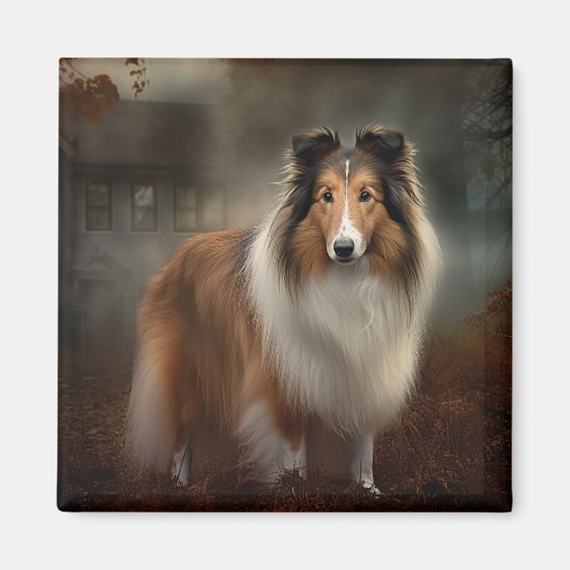 Imã Shetland Sheepdog Halloween Scary (Frente)