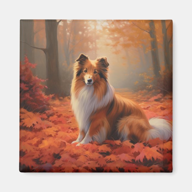 Imã Shetland Sheepdog no outono deixa cair inspiração (Frente)