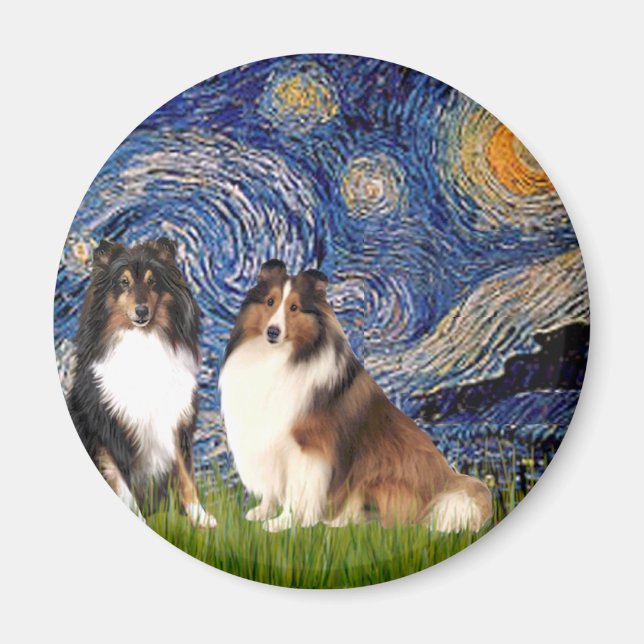 Imã Shetland Sheepdog Pair - Noite Estrelada (Frente)