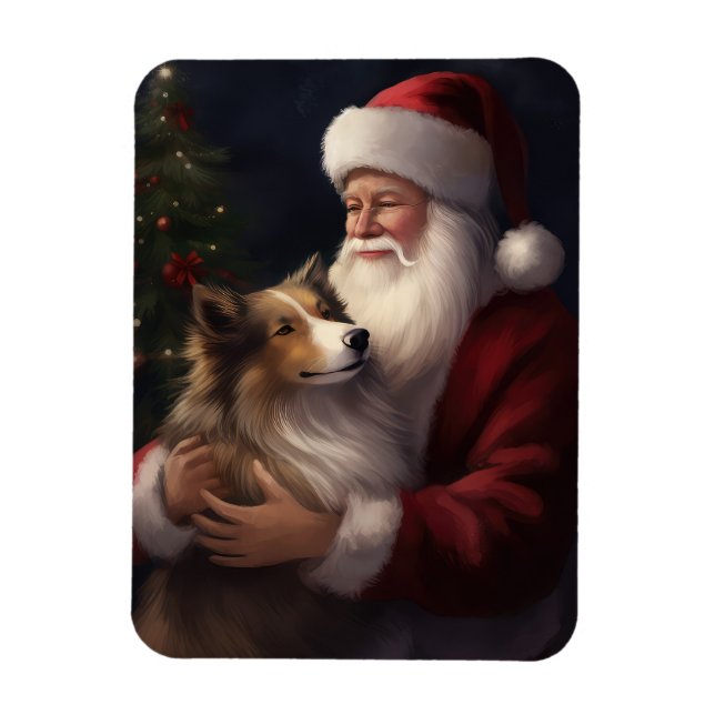 Ímã Shetland Sheepdog Papai Noel Natal Festivo (Vertical)