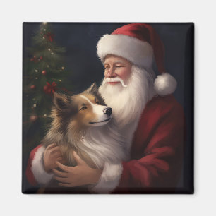 Imã Shetland Sheepdog Papai Noel Natal Festivo
