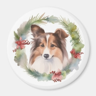 Imã Shetland Sheepdog Wreath Festivo Pup