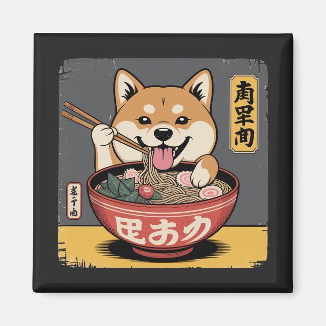 Imã Shiba Inu Cachorro Comendo Ramen (Frente)