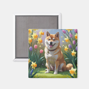 Imã Shiba Inu Cachorro Flores