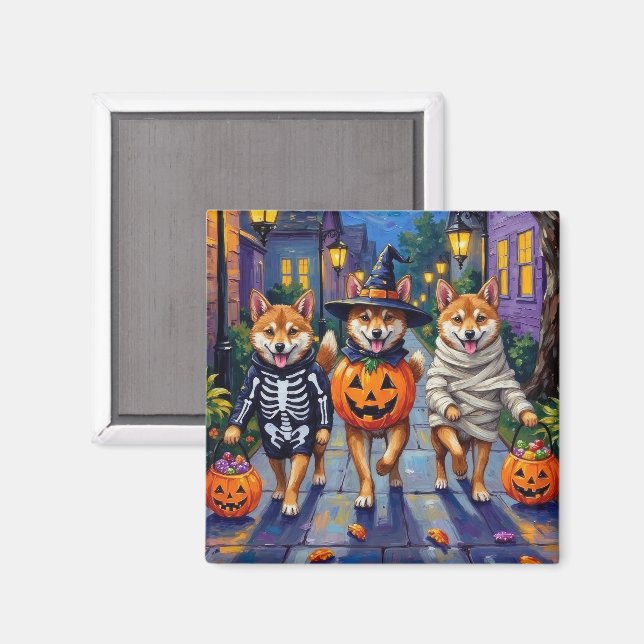 Imã Shiba Inu Dogs in Halloween Costumes (Front/Back)